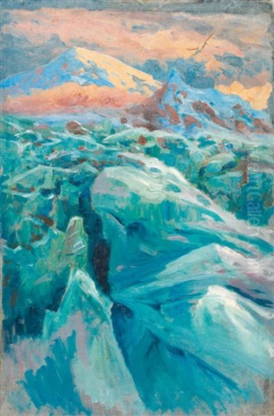 Glacier Dans Le Caucase Oil Painting by Evgeniy Ivanovich Pospolitaki