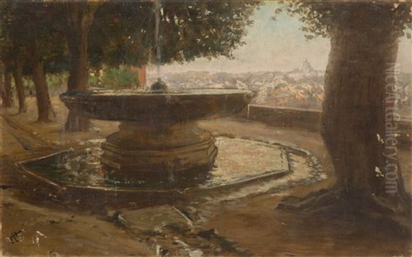 Fountain At The Monte Pincio In Rome Oil Painting by Felix Possart