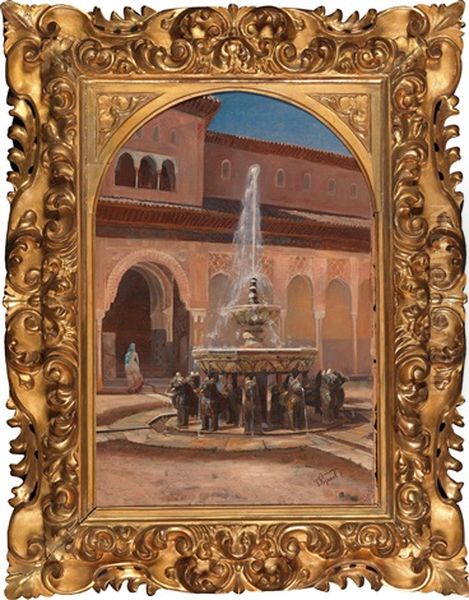 View From The Court Of The Lions To The Hall Of The Abencerrages (alhambra) Oil Painting by Felix Possart