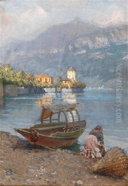 Washerwoman On Lake Como Oil Painting by Felix Possart