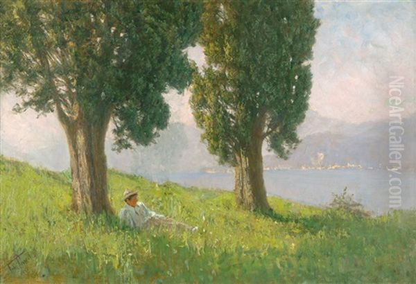 Siesta Unter Baumen Am Comer See Im Sommer Oil Painting by Felix Possart