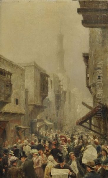 Strassenszene In Kairo Oil Painting by Felix Possart