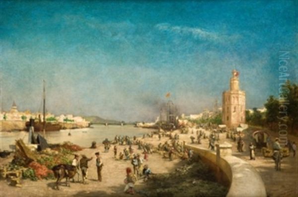 Vista Del Guadalquivir Con La Torre Del Oro Oil Painting by Felix Possart