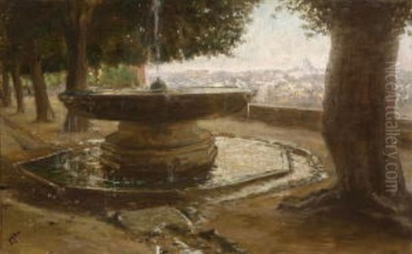 Rom - Springbrunnen Auf Dem Monte Pincio Oil Painting by Felix Possart