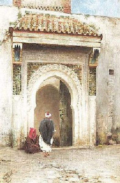 Zwei Araber Vor Dem Eingang Zu Einer Moschee Oil Painting by Felix Possart