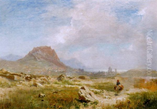 Eselreiterin In Spanischer Landschaft Oil Painting by Felix Possart