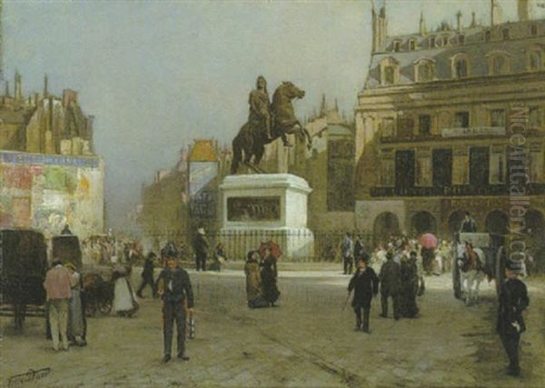 Reiterdenkmal In Einer Franzosischen Stadt (paris?) Oil Painting by Felix Possart