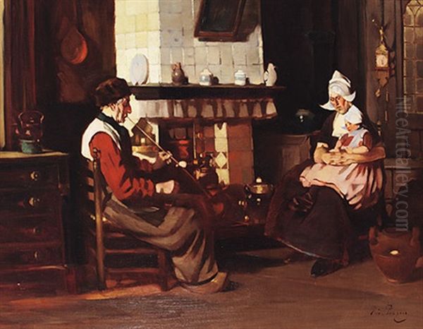 Familienidyll In Hollandischer Stube Oil Painting by Rudolf Possin