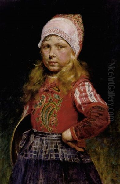 Portrat Eines Kleinen Blonden Madchens In Bunter Tracht (norwegerin?) Oil Painting by Rudolf Possin