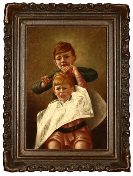 A Difficult Haircut Oil Painting by Hugo A. Possner