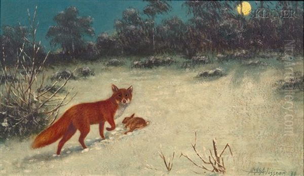 Fox And Rabbit Oil Painting by Hugo A. Possner