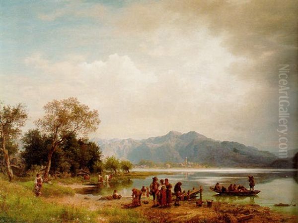 A Mountain Lake, South Germany Oil Painting by Eduard Caspar Post