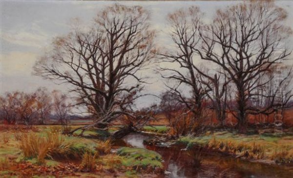 Winter Landscape With Stream Oil Painting by William Merritt Post