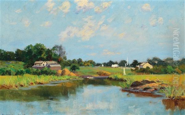 Landscape With River In The Country Oil Painting by William Merritt Post