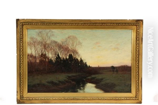 Sunrise, Spring Landscape With Stream Oil Painting by William Merritt Post