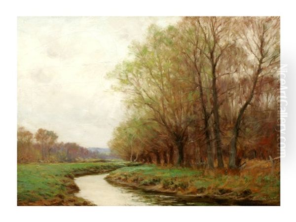 Pond Path In Landscape Oil Painting by William Merritt Post