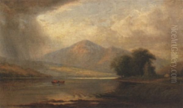 Figures In A Canoe With Approaching Storm Oil Painting by William Merritt Post