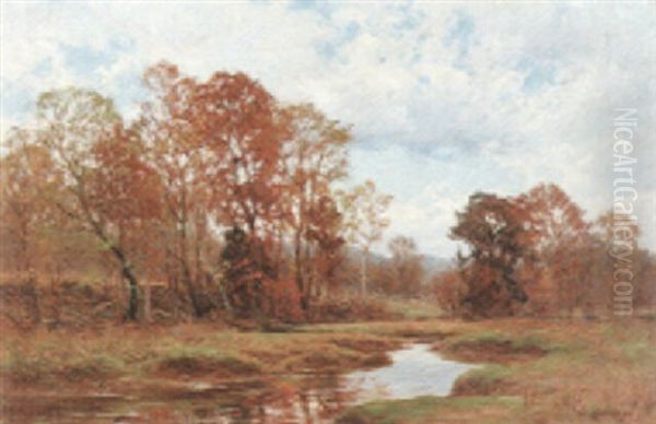 Quiet Stream In Autumn Oil Painting by William Merritt Post