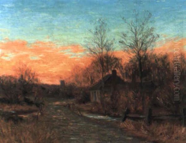 Winter Sunset Oil Painting by William Merritt Post