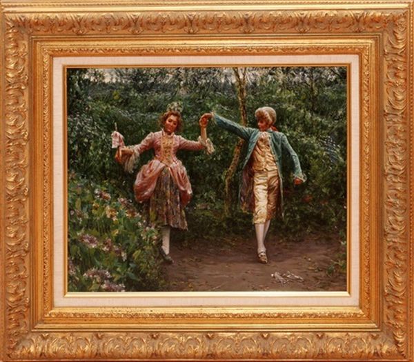 Lovers In A French Garden Oil Painting by Luca Postiglione