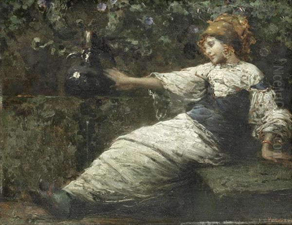 Young Girl Resting; Young Girl With Flowers by Luca Postiglione