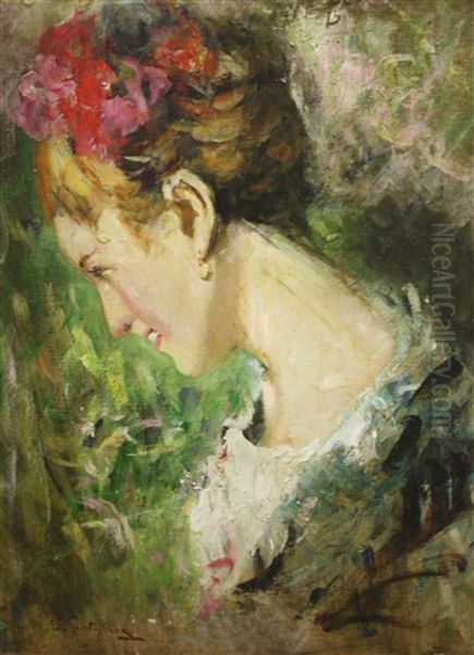 Portrait De Femme Souriant Oil Painting by Luca Postiglione