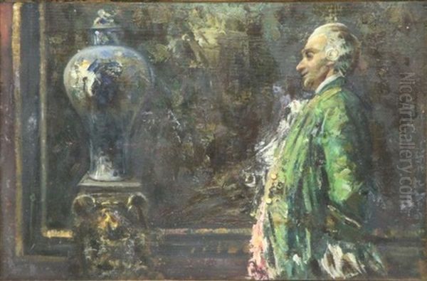 Gentleman Admiring An Urn Oil Painting by Luca Postiglione