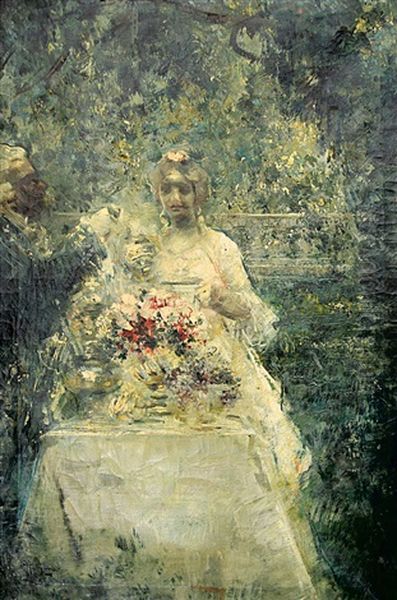 Dama In Giardino Oil Painting by Luca Postiglione