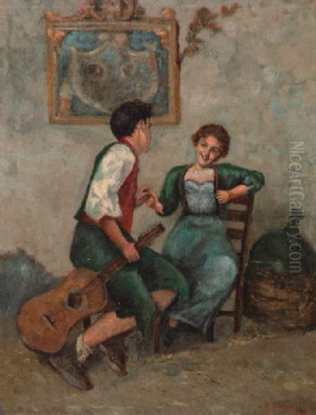 Kokette Gitarrenschulerin Mit Lehrer Oil Painting by Salvatore Postiglione