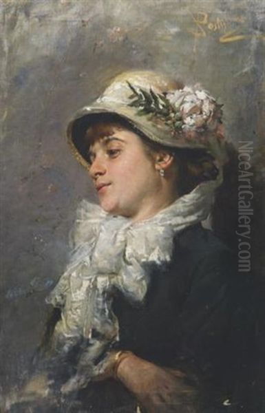 Ragazza Con Cappello Oil Painting by Salvatore Postiglione