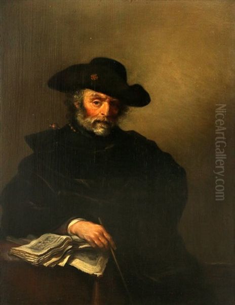 Portret Van Een Man Met Hoed Met Zijn Hand Op Een Boek Oil Painting by Hendrick Gerritsz. Pot