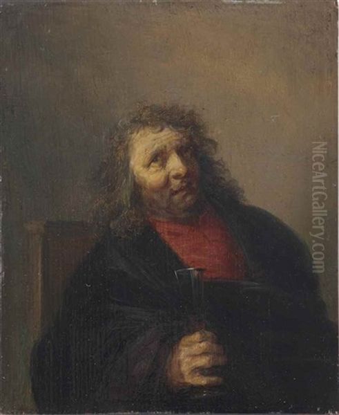 A Bearded Man Seated In A Chair Drinking Oil Painting by Hendrick Gerritsz. Pot