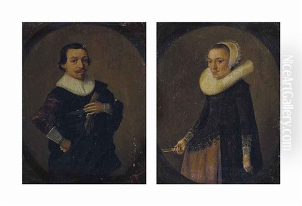 Portraits Des Epoux Sara Sanen Et Johan Smuijers (pair) Oil Painting by Hendrick Gerritsz. Pot