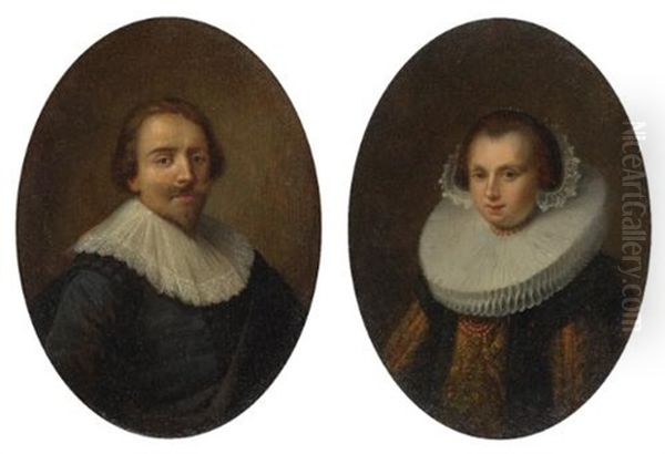 Portrait Of A Man; Portrait Of A Woman (pair) Oil Painting by Hendrick Gerritsz. Pot