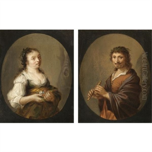 Portraits Of A Gentleman (+ Portrait Of A Lady In Arcadian Dress; Pair) by Hendrick Gerritsz. Pot