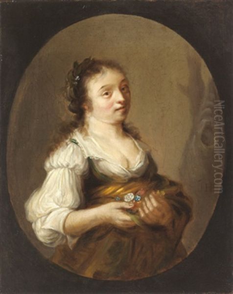 Bildnis Einer Jungen Frau Mit Bluten In Den Handen Oil Painting by Hendrick Gerritsz. Pot