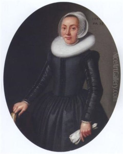 Portrait Einer Jungen Frau Im Alter Von 23 Jahren Oil Painting by Hendrick Gerritsz. Pot