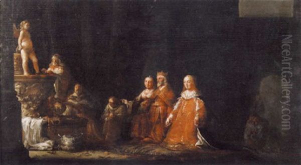 Salomon Mit Seinen Frauen Verehrt Fremde Gotter Oil Painting by Hendrick Gerritsz. Pot