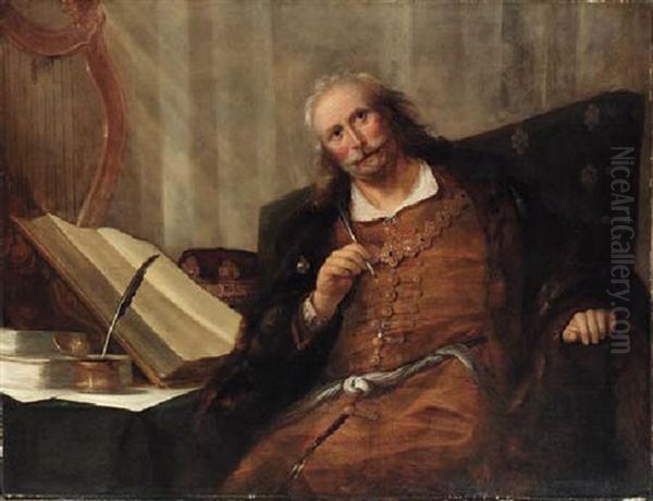 King David, Seated At A Desk Oil Painting by Hendrick Gerritsz. Pot