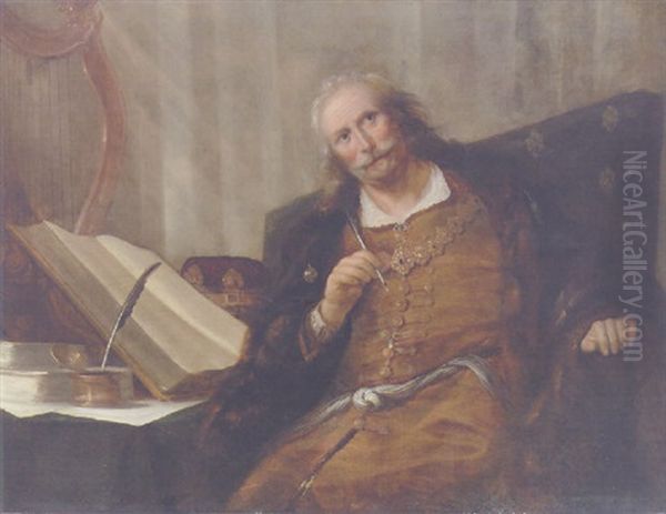 King David, Seated At A Desk Oil Painting by Hendrick Gerritsz. Pot