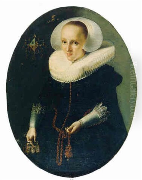 Portrait Of A Young Woman With A White Ruff Oil Painting by Hendrick Gerritsz. Pot