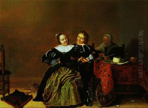 Ein Kavalier Und Seine Dame Oil Painting by Hendrick Gerritsz. Pot