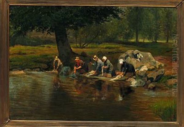 La Riviere De La Farge A Vallieres (creuse) Oil Painting by Adolphe Theodore Jules Martial Potemont