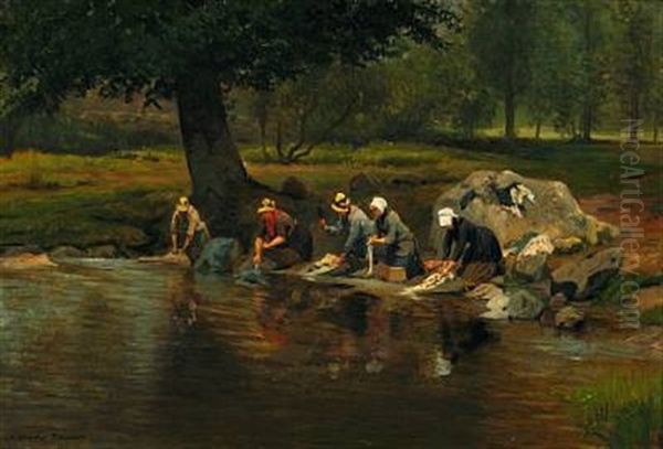 La Riviere De La Farge A Vallieres (creuse) Oil Painting by Adolphe Theodore Jules Martial Potemont