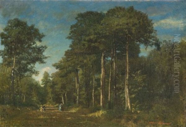 Elegantes Dans Une Allee De Sous-bois Oil Painting by Adolphe Theodore Jules Martial Potemont