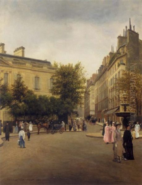 Place St. Georges, Paris Oil Painting by Adolphe Theodore Jules Martial Potemont