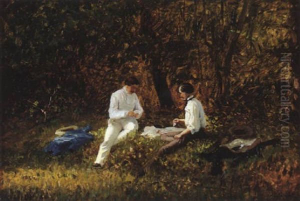 La Partie De Cartes Oil Painting by Adolphe Theodore Jules Martial Potemont