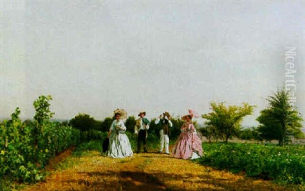 A Walk Among The Vines In Summer by Adolphe Theodore Jules Martial Potemont