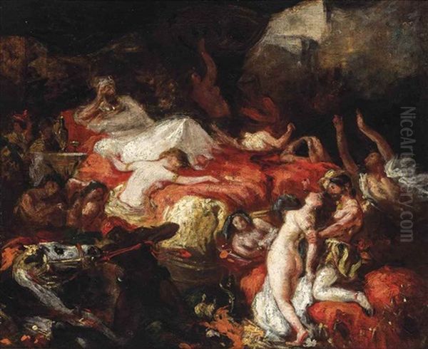 The Death Of Sardanapalus (after Delacroix) Oil Painting by Louis Henri Hippolyte Poterlet