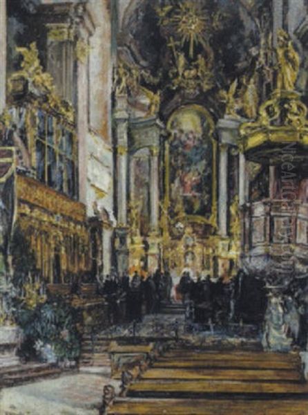 Inneres Der Stiftskirche In Klosterneuberg Oil Painting by Igo Poetsch